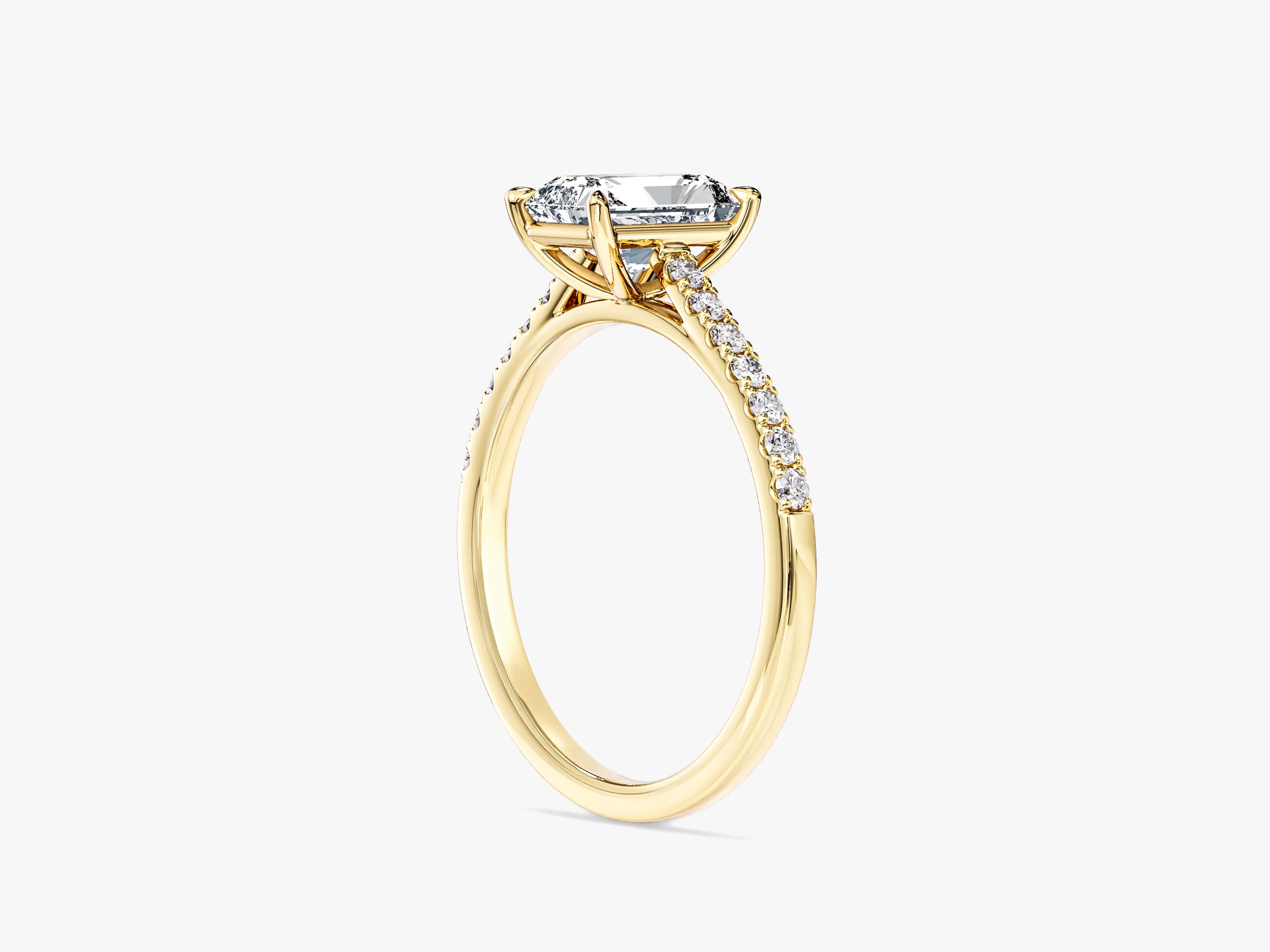 Labordiamant Verlobungsring im Radiantschliff mit Pave-Seitensteinen (1.00 CT)