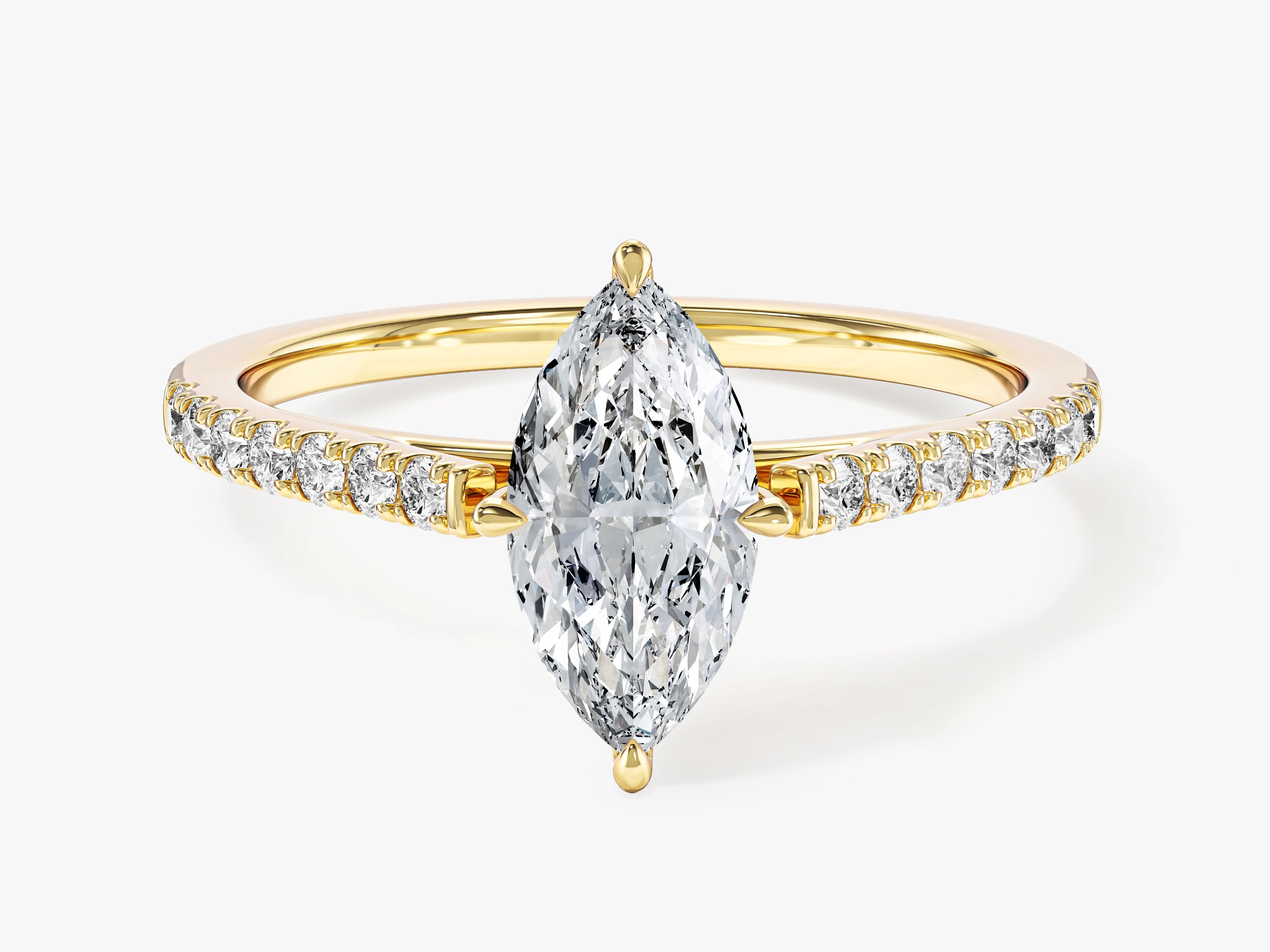 Labordiamant Verlobungsring im Marquiseschliff mit Pave-Seitensteinen (1.00 CT)