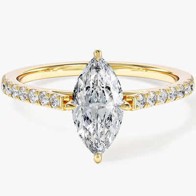 Moissanit Verlobungsring im Marquiseschliff mit Pave-Seitensteinen (1,00 CT)