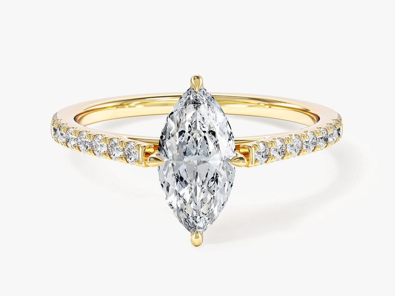 Labordiamant Verlobungsring im Marquiseschliff mit Pave-Seitensteinen (1.00 CT)