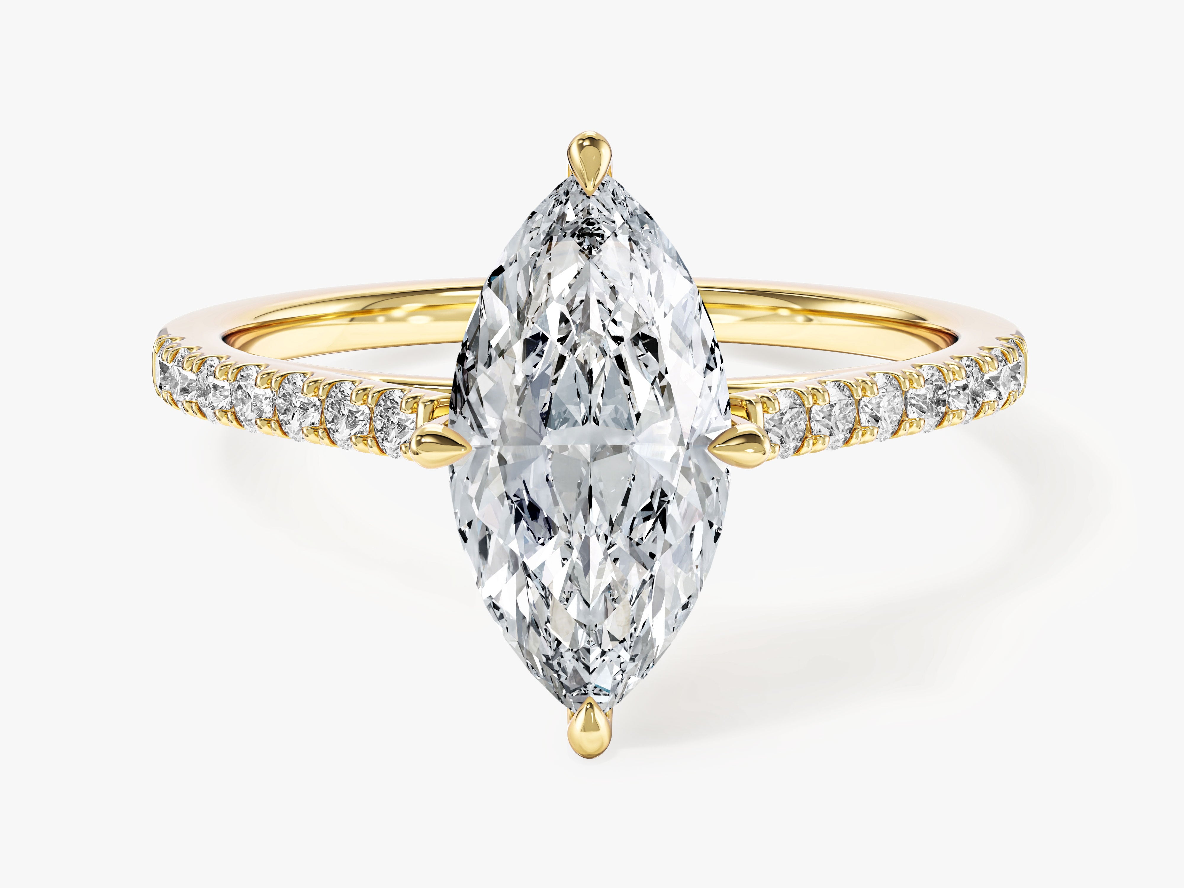 Labordiamant Verlobungsring im Marquiseschliff mit Pave-Seitensteinen (1.50 CT)