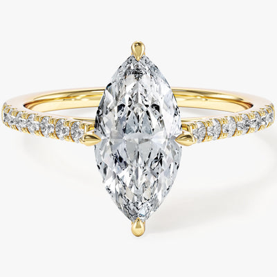 Moissanit Verlobungsring im Marquiseschliff mit Pave-Seitensteinen (1,50 CT)