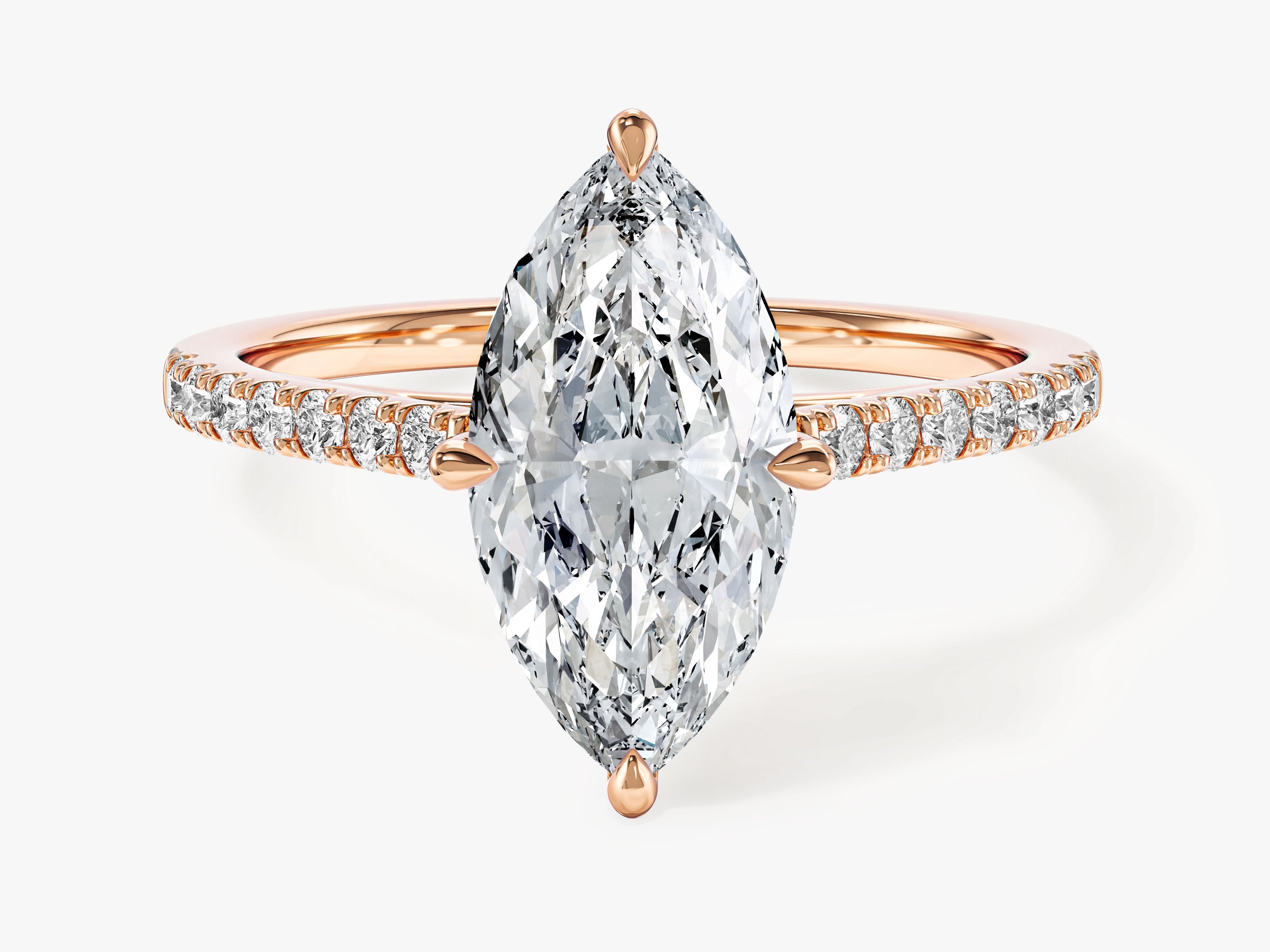 Moissanit Verlobungsring im Marquiseschliff mit Pave-Seitensteinen (2,00 CT)