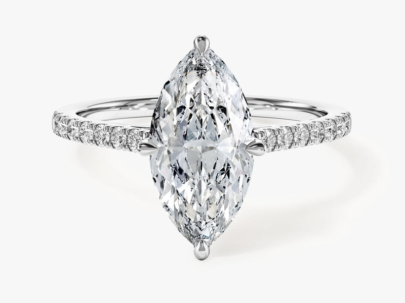 Moissanit Verlobungsring im Marquiseschliff mit Pave-Seitensteinen (2,00 CT)