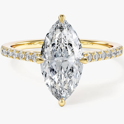 Moissanit Verlobungsring im Marquiseschliff mit Pave-Seitensteinen (2,00 CT)