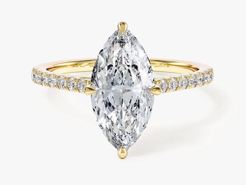 Moissanit Verlobungsring im Marquiseschliff mit Pave-Seitensteinen (2,00 CT)