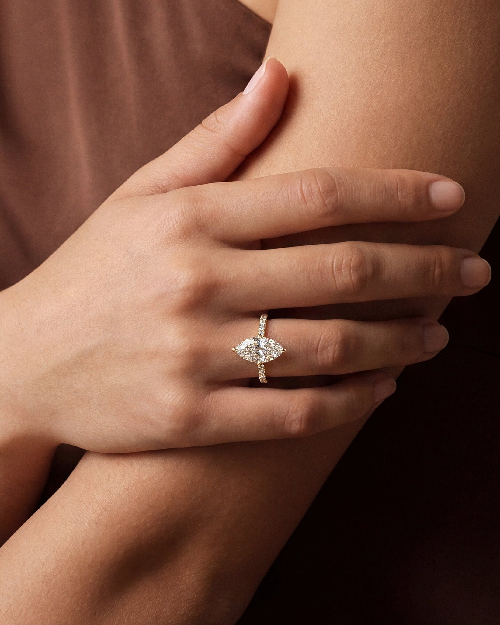 Marquise Cut Lab Grown Diamond Engagement Ring with Pave Set Side Stones (3.00 CT)
