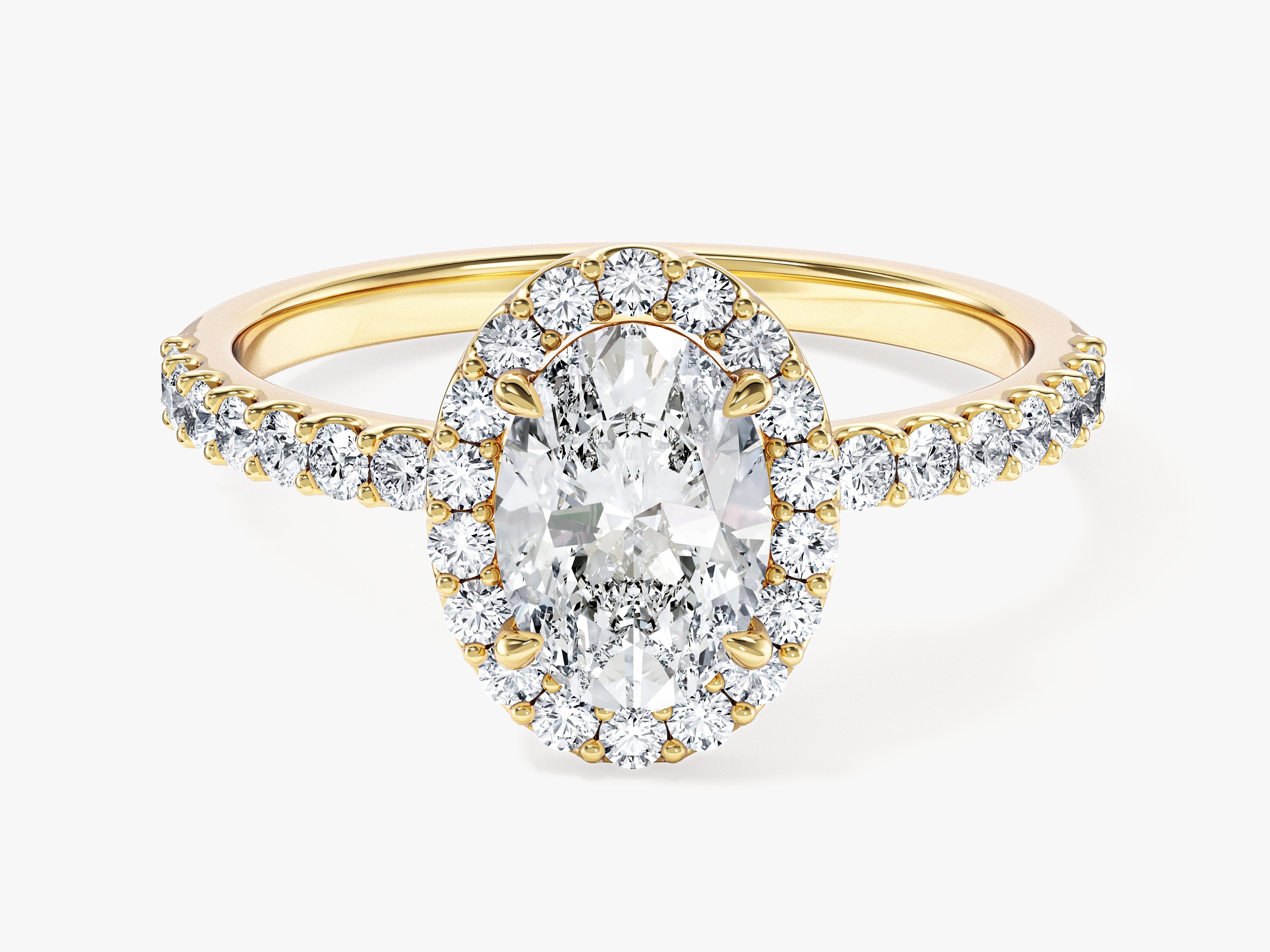 Moissanit Verlobungsring im Ovalschliff Halo mit Pave-Seitensteinen (1,00 CT)