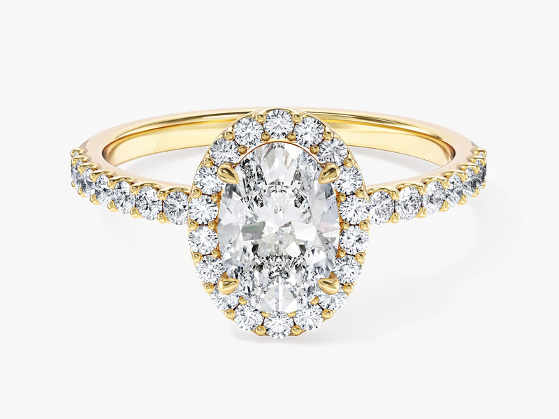 Moissanit Verlobungsring im Ovalschliff Halo mit Pave-Seitensteinen (1,00 CT)
