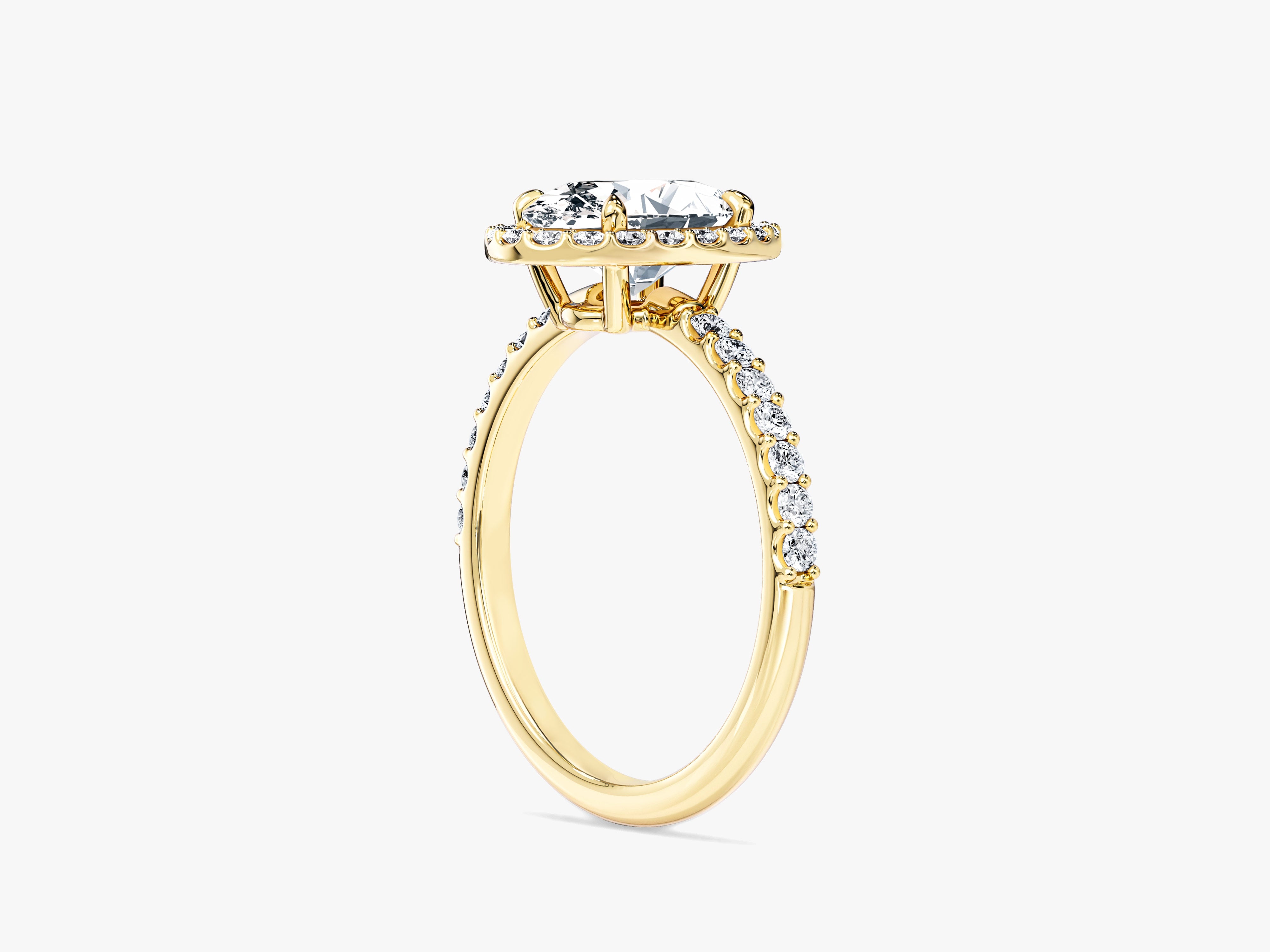 Moissanit Verlobungsring im Ovalschliff Halo mit Pave-Seitensteinen (1,50 CT)