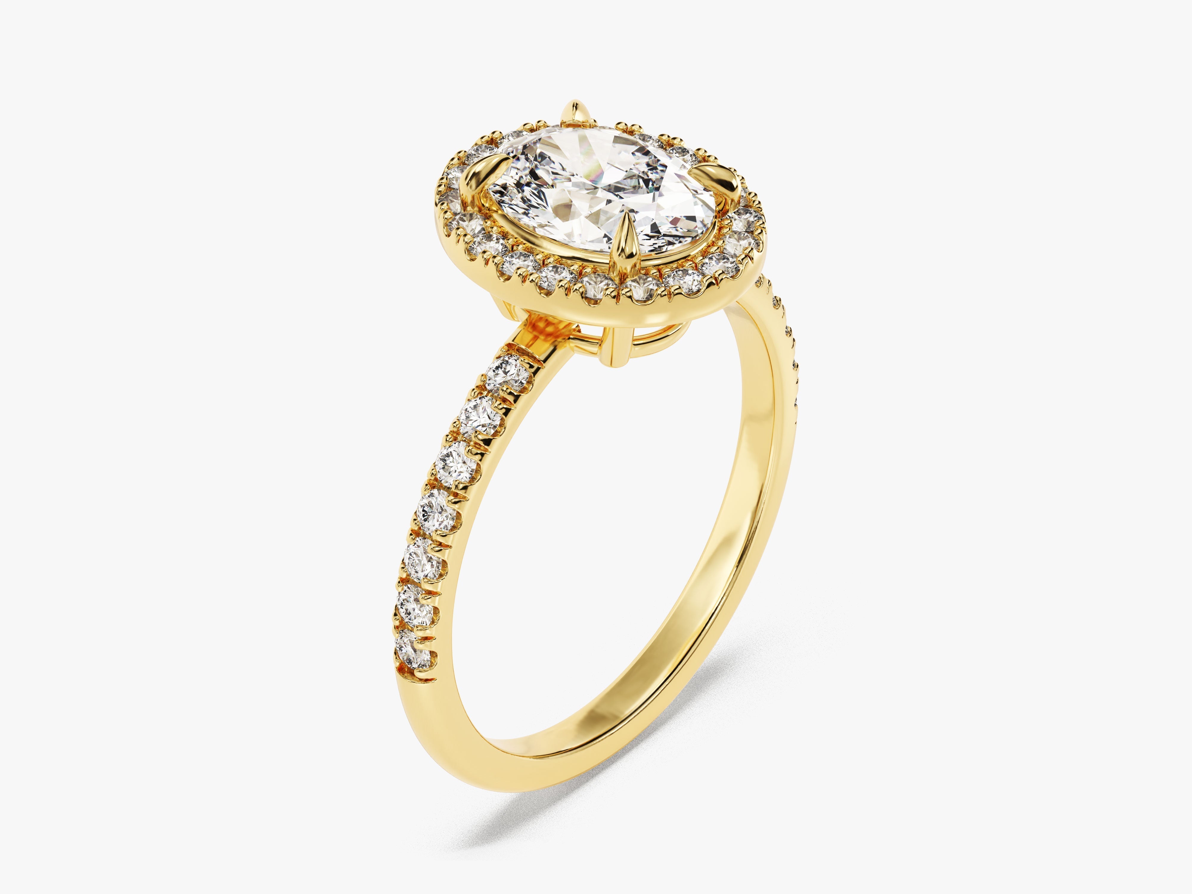 Labordiamant Verlobungsring im Ovalschliff Halo mit Pave-Seitensteinen (1.50 CT)