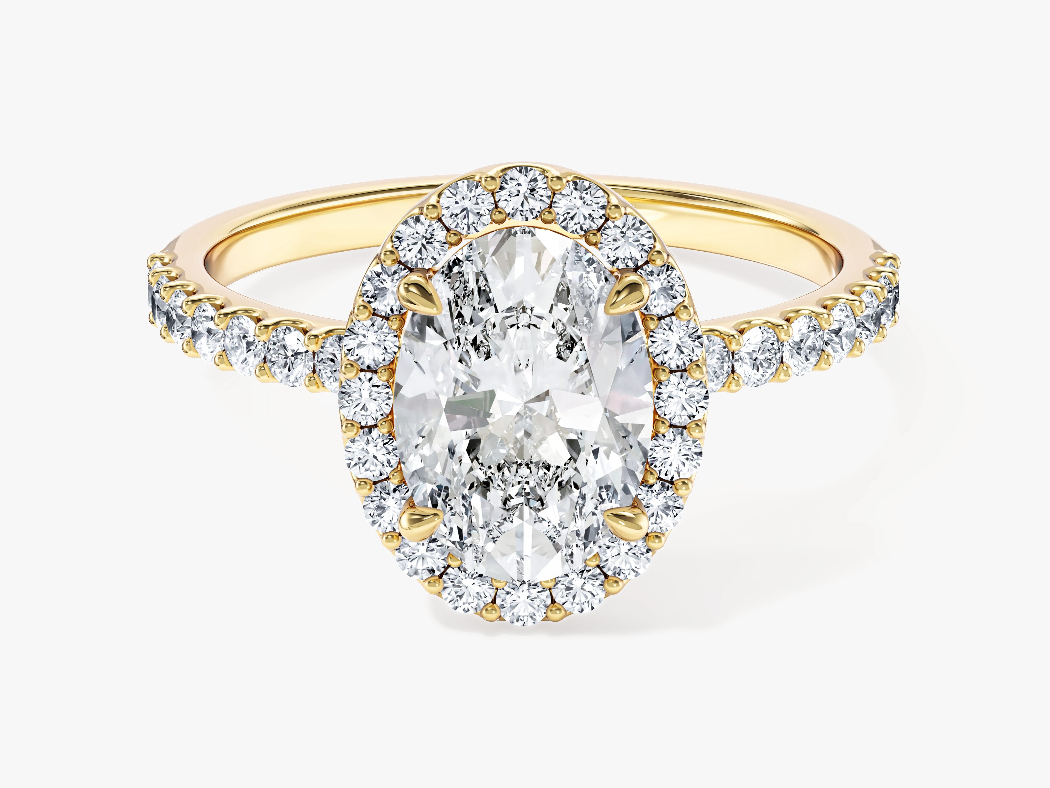 Moissanit Verlobungsring im Ovalschliff Halo mit Pave-Seitensteinen (1,50 CT)