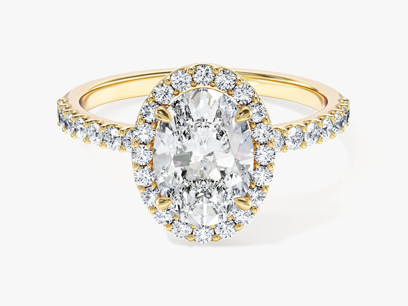 Moissanit Verlobungsring im Ovalschliff Halo mit Pave-Seitensteinen (1,50 CT)