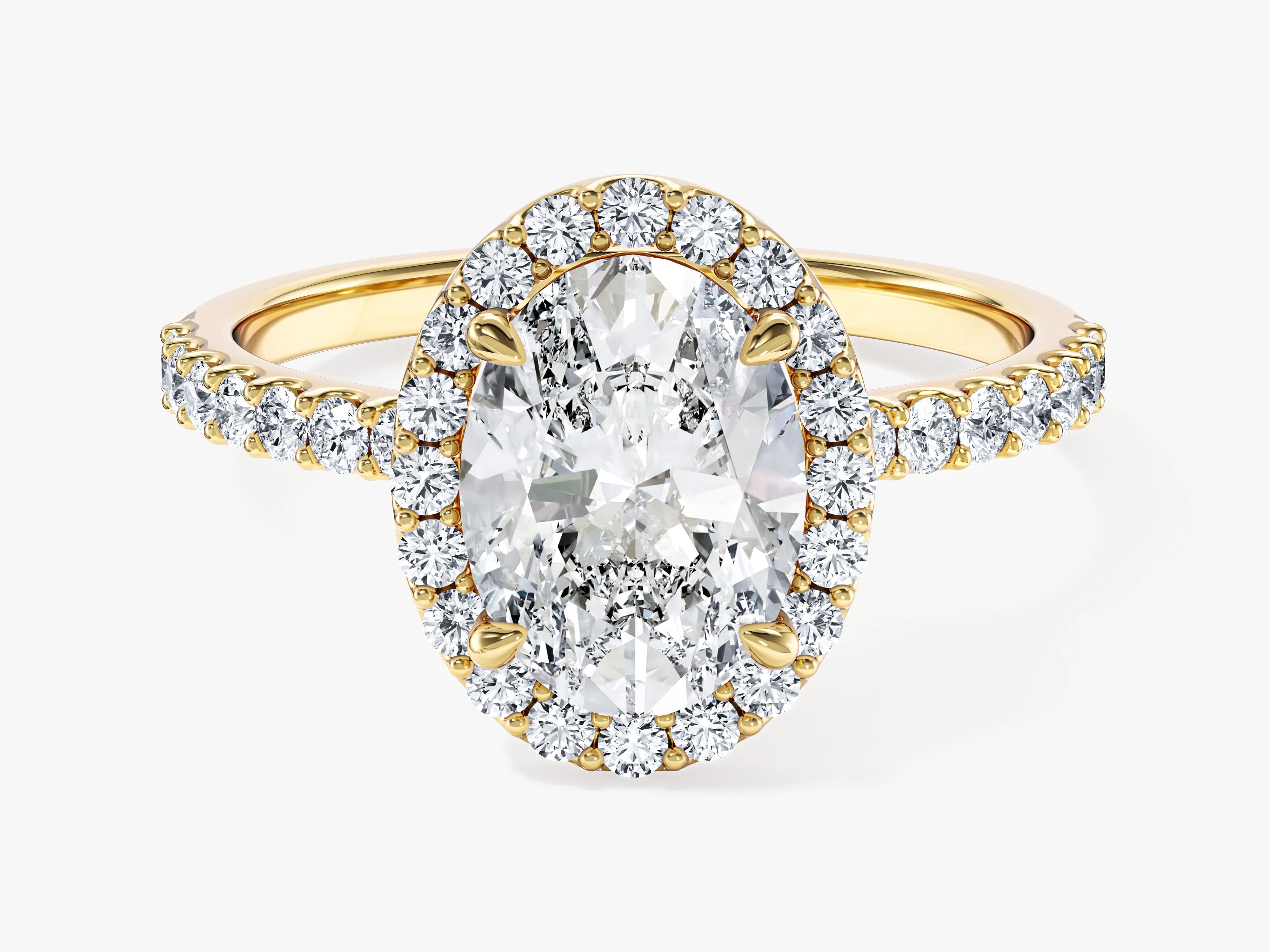Moissanit Verlobungsring im Ovalschliff Halo mit Pave-Seitensteinen (2,00 CT)