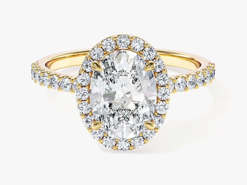 Moissanit Verlobungsring im Ovalschliff Halo mit Pave-Seitensteinen (2,00 CT)