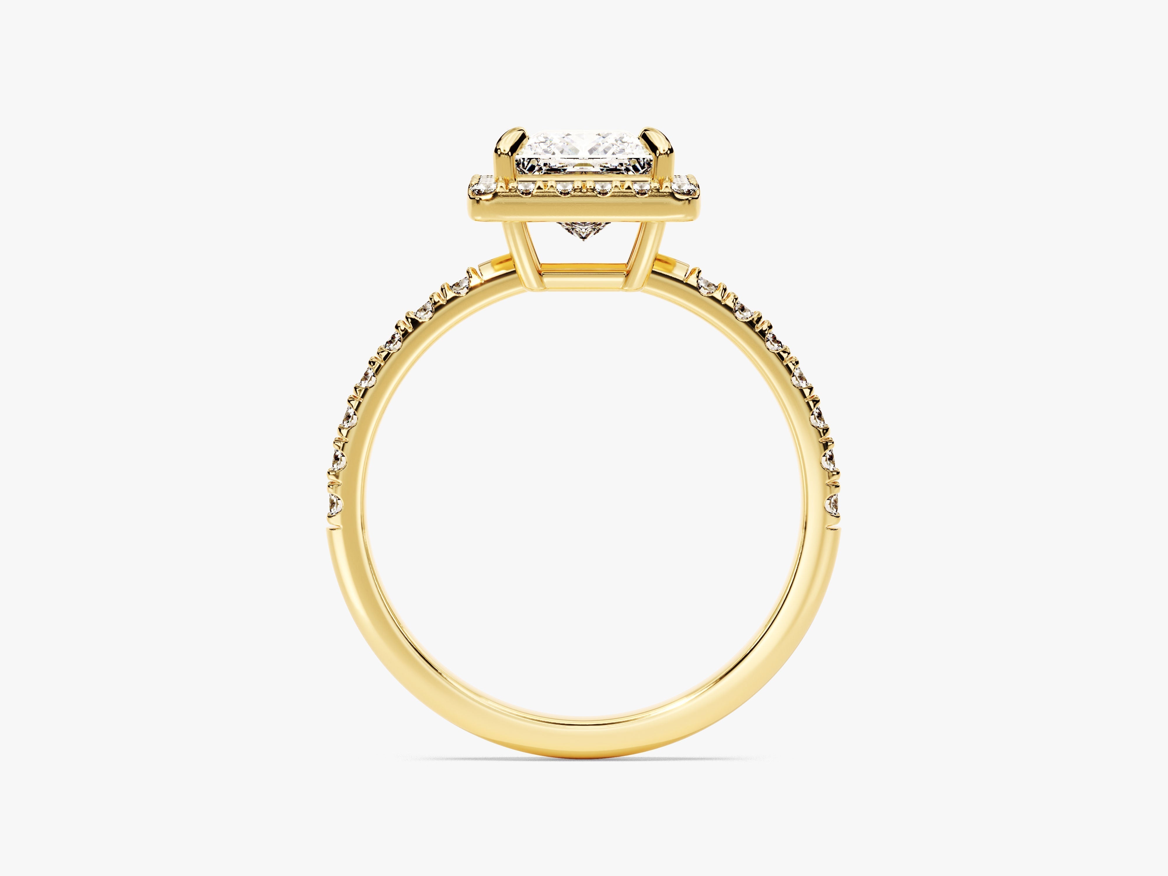 Labordiamant Verlobungsring im Prinzessschliff Halo mit Pave-Seitensteinen (1.00 CT)