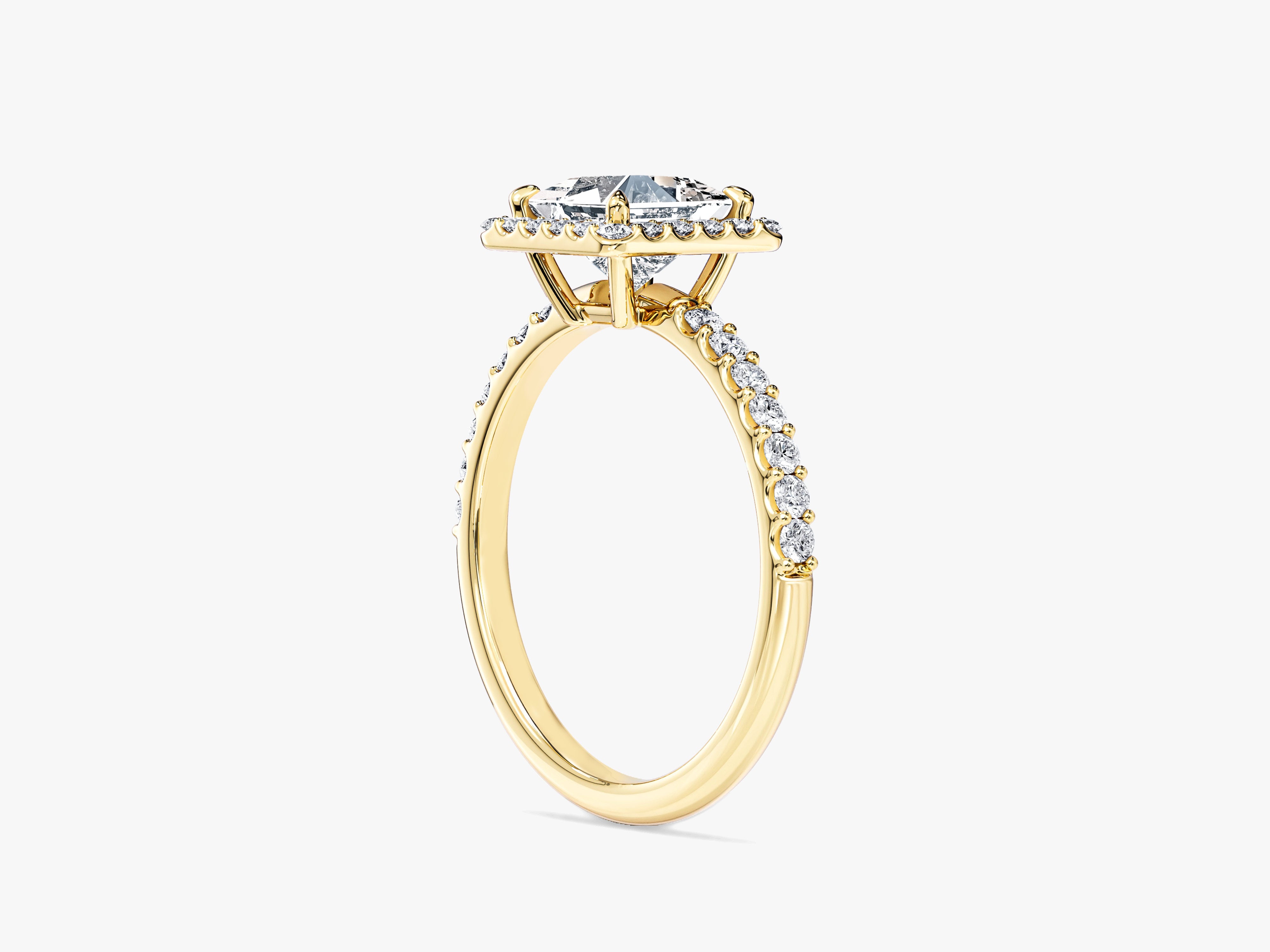 Moissanit Verlobungsring im Prinzessschliff Halo mit Pave-Seitensteinen (1,00 CT)