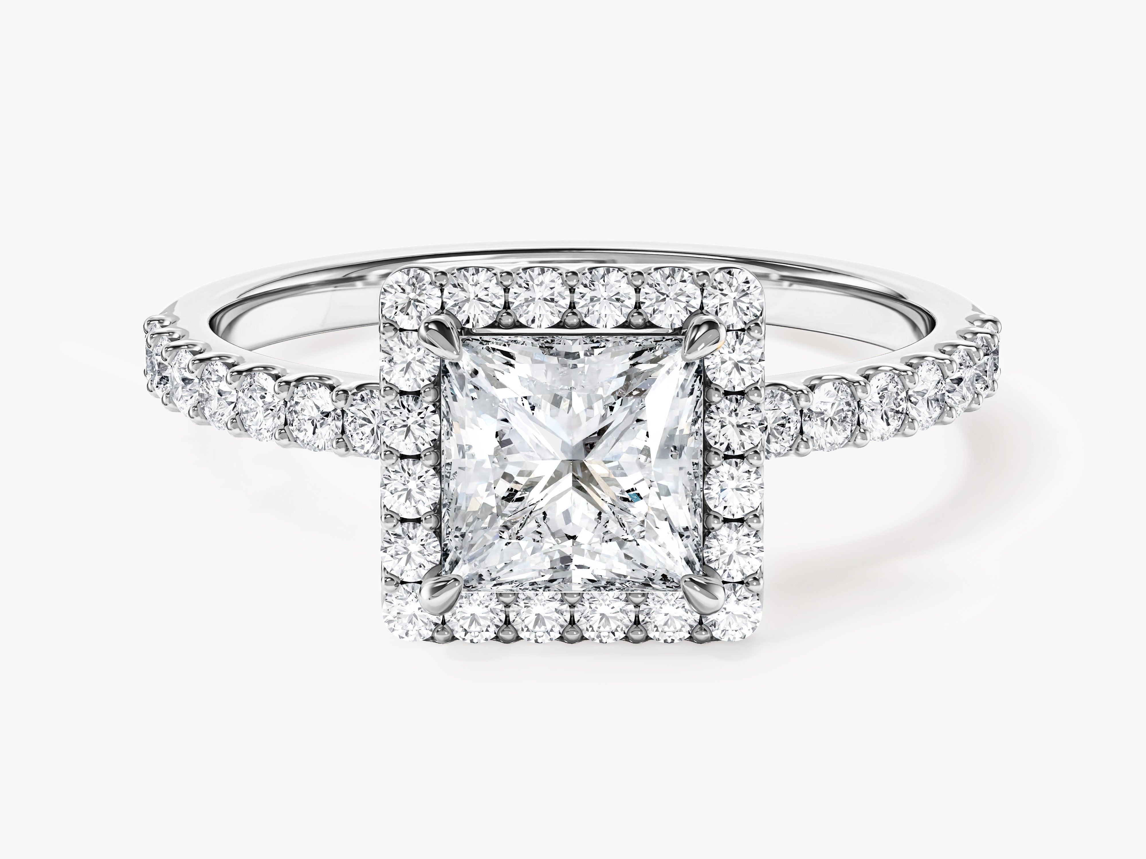 Moissanit Verlobungsring im Prinzessschliff Halo mit Pave-Seitensteinen (1,00 CT)