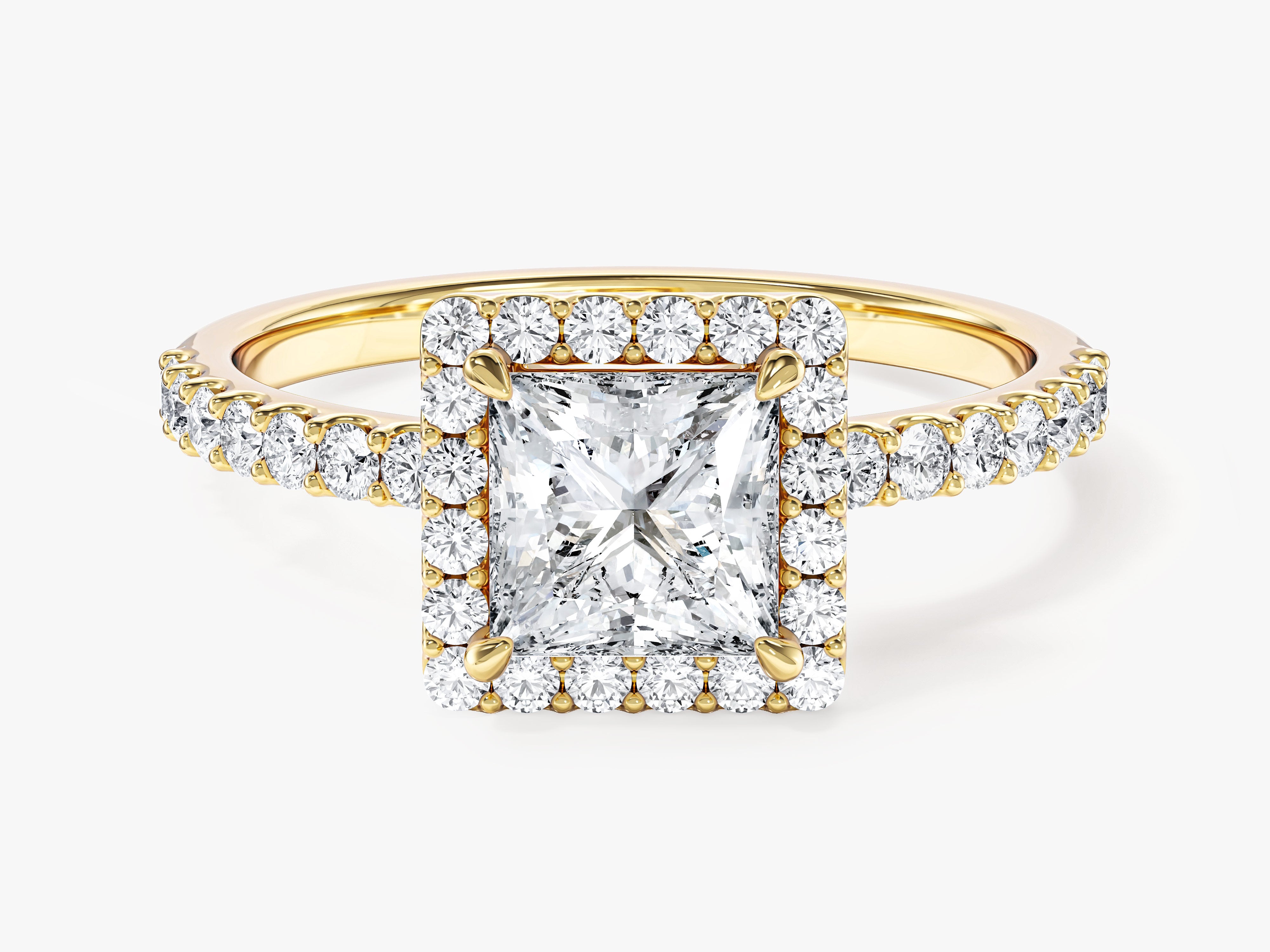 Moissanit Verlobungsring im Prinzessschliff Halo mit Pave-Seitensteinen (1,00 CT)
