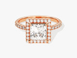 Labordiamant Verlobungsring im Prinzessschliff Halo mit Pave-Seitensteinen (1.50 CT)