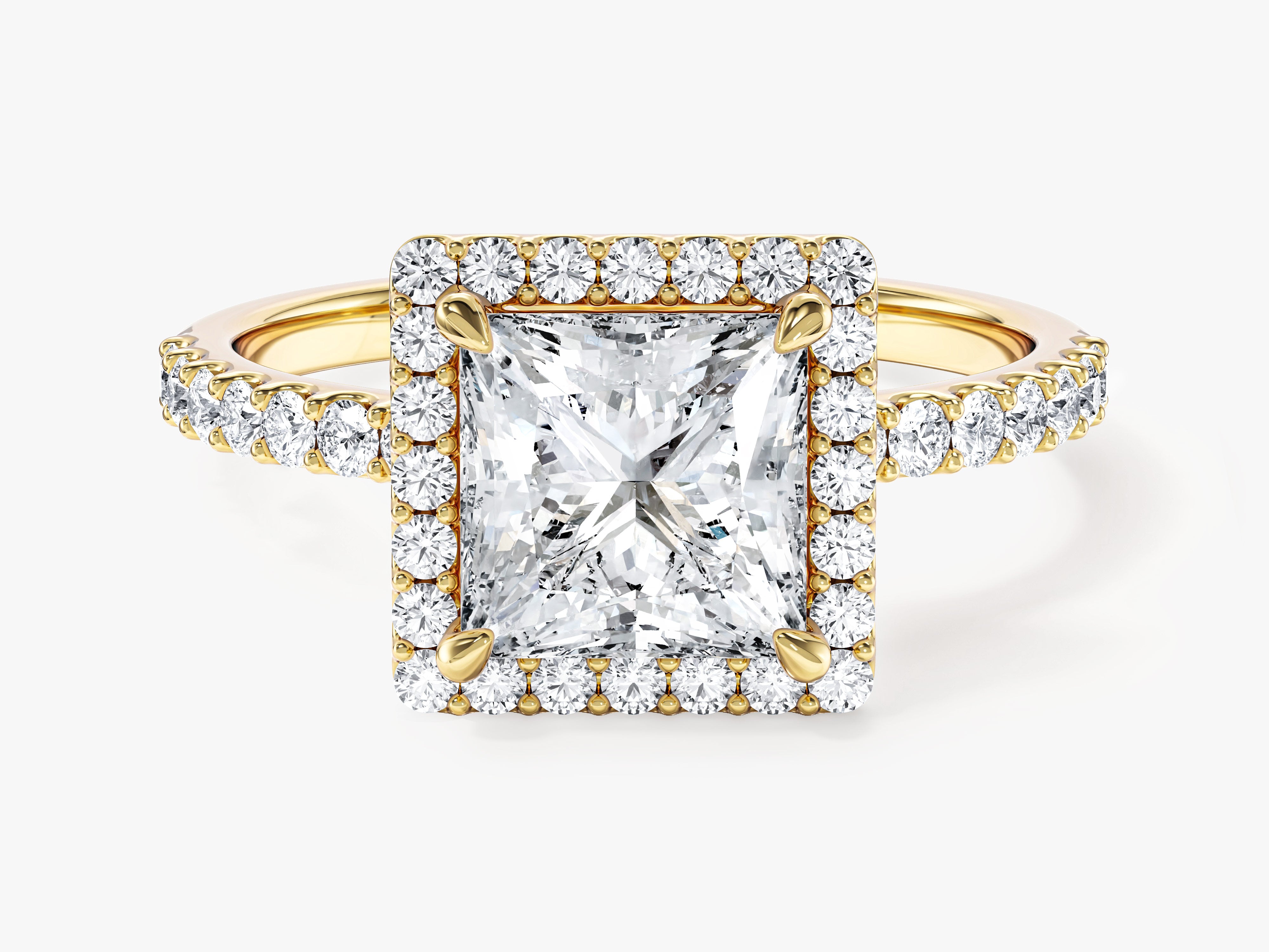 Moissanit Verlobungsring im Prinzessschliff Halo mit Pave-Seitensteinen (1,50 CT)