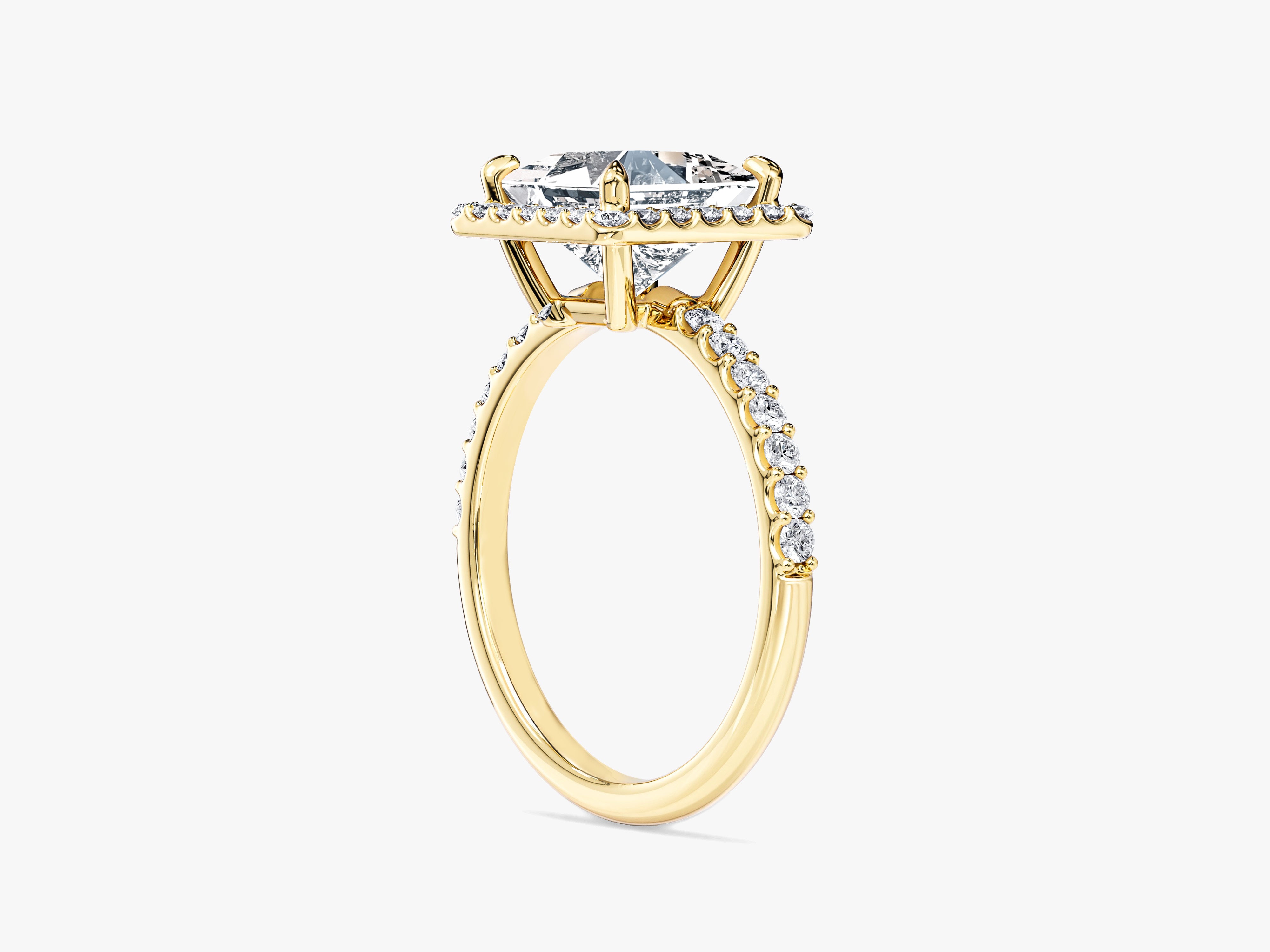 Moissanit Verlobungsring im Prinzessschliff Halo mit Pave-Seitensteinen (2,00 CT)