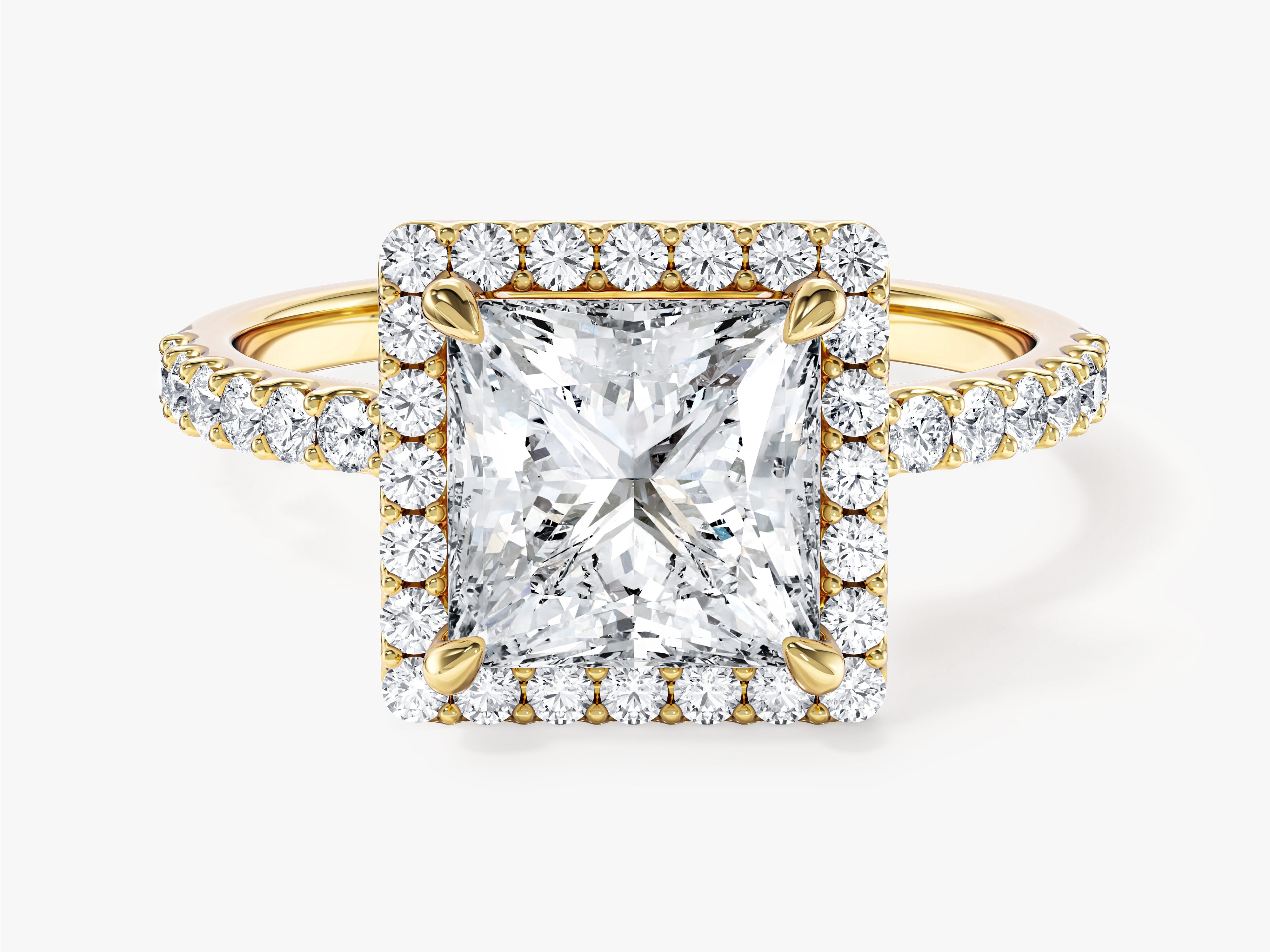 Moissanit Verlobungsring im Prinzessschliff Halo mit Pave-Seitensteinen (2,00 CT)
