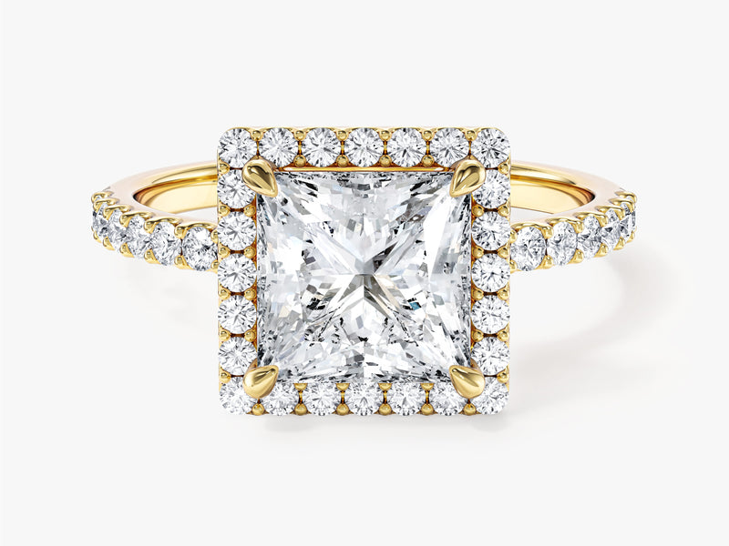 Moissanit Verlobungsring im Prinzessschliff Halo mit Pave-Seitensteinen (2,00 CT)