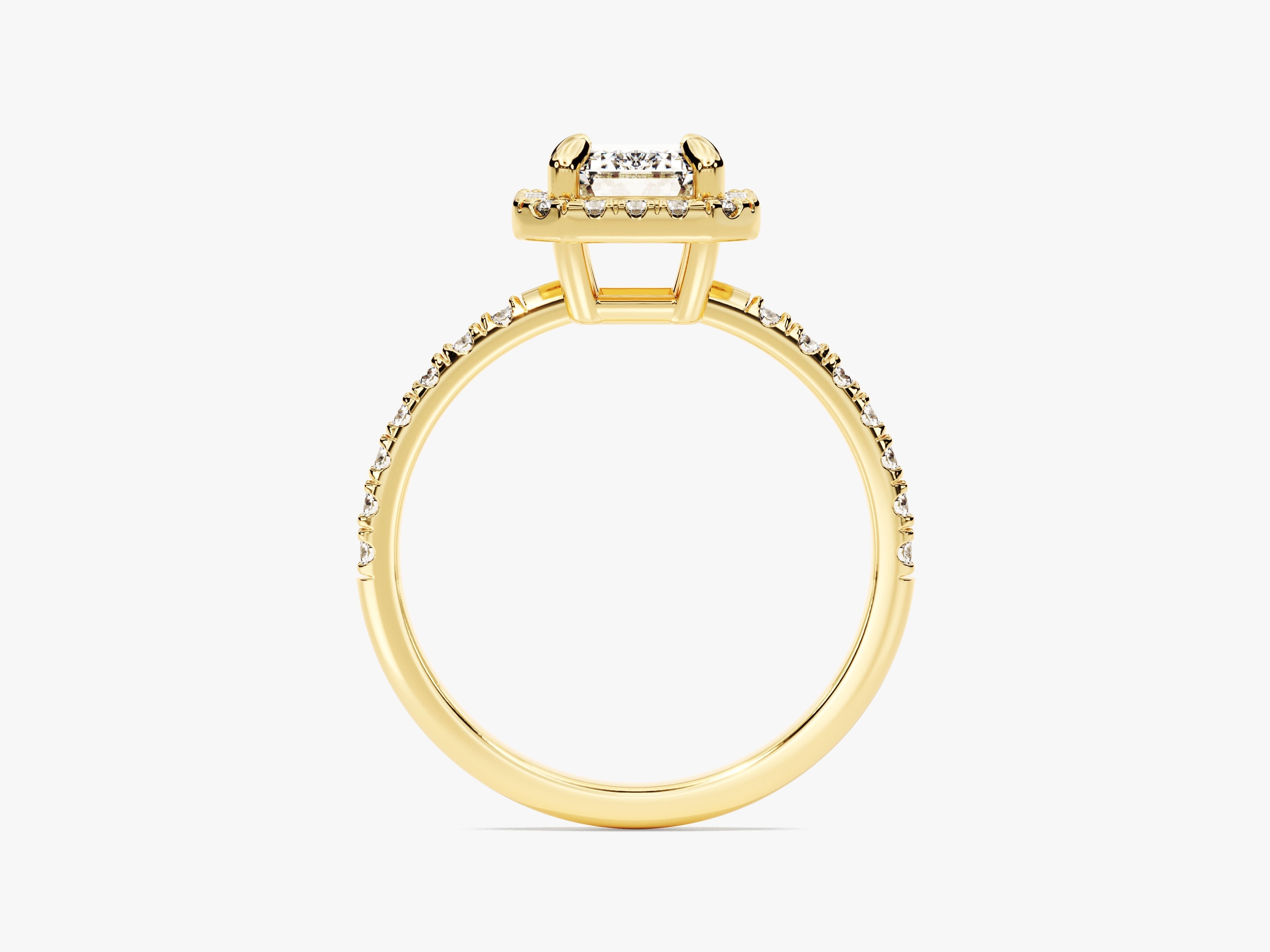 Moissanit Verlobungsring im Smaragdschliff Halo mit Pave-Seitensteinen (1.00 CT)