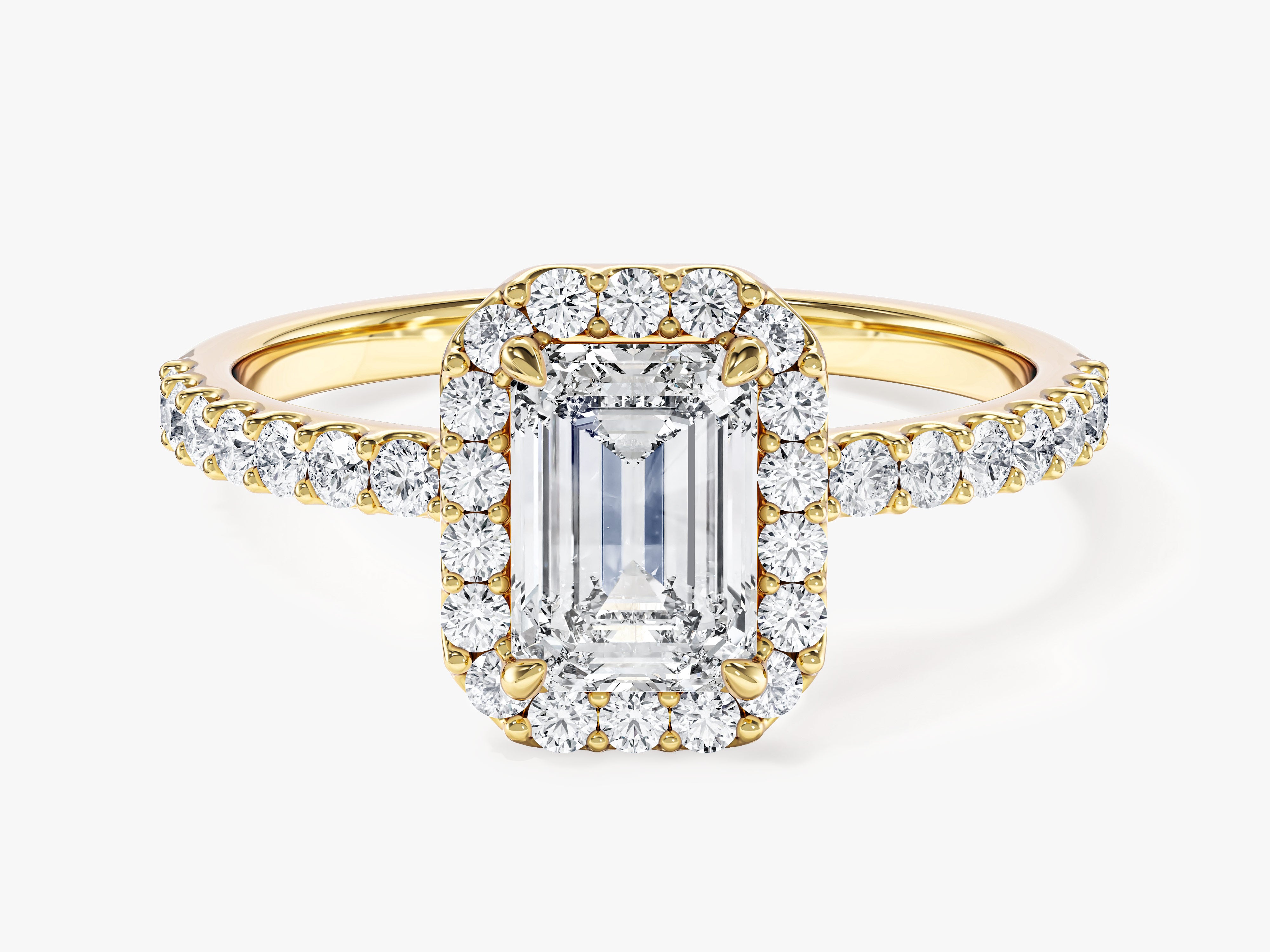 Labordiamant Verlobungsring im Smaragdschliff Halo mit Pave-Seitensteinen (1.00 CT)