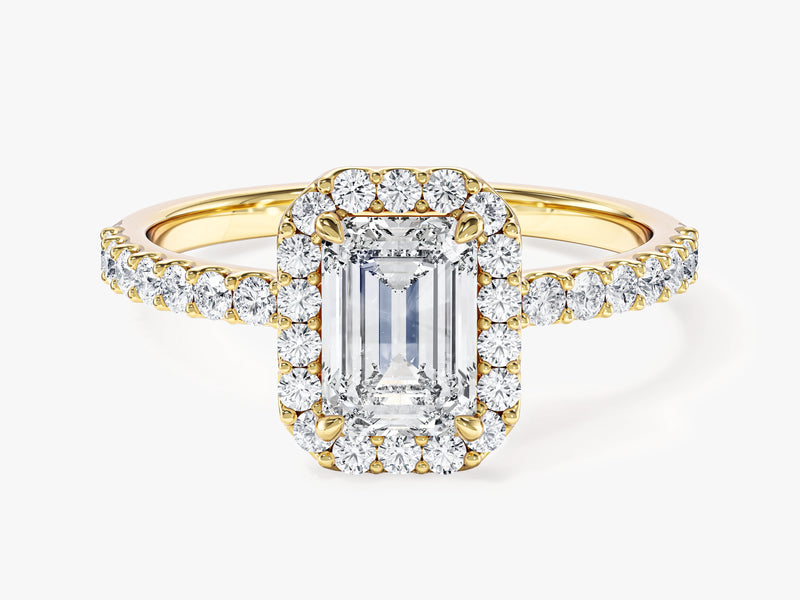 Labordiamant Verlobungsring im Smaragdschliff Halo mit Pave-Seitensteinen (1.00 CT)