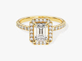 Moissanit Verlobungsring im Smaragdschliff Halo mit Pave-Seitensteinen (1.00 CT)