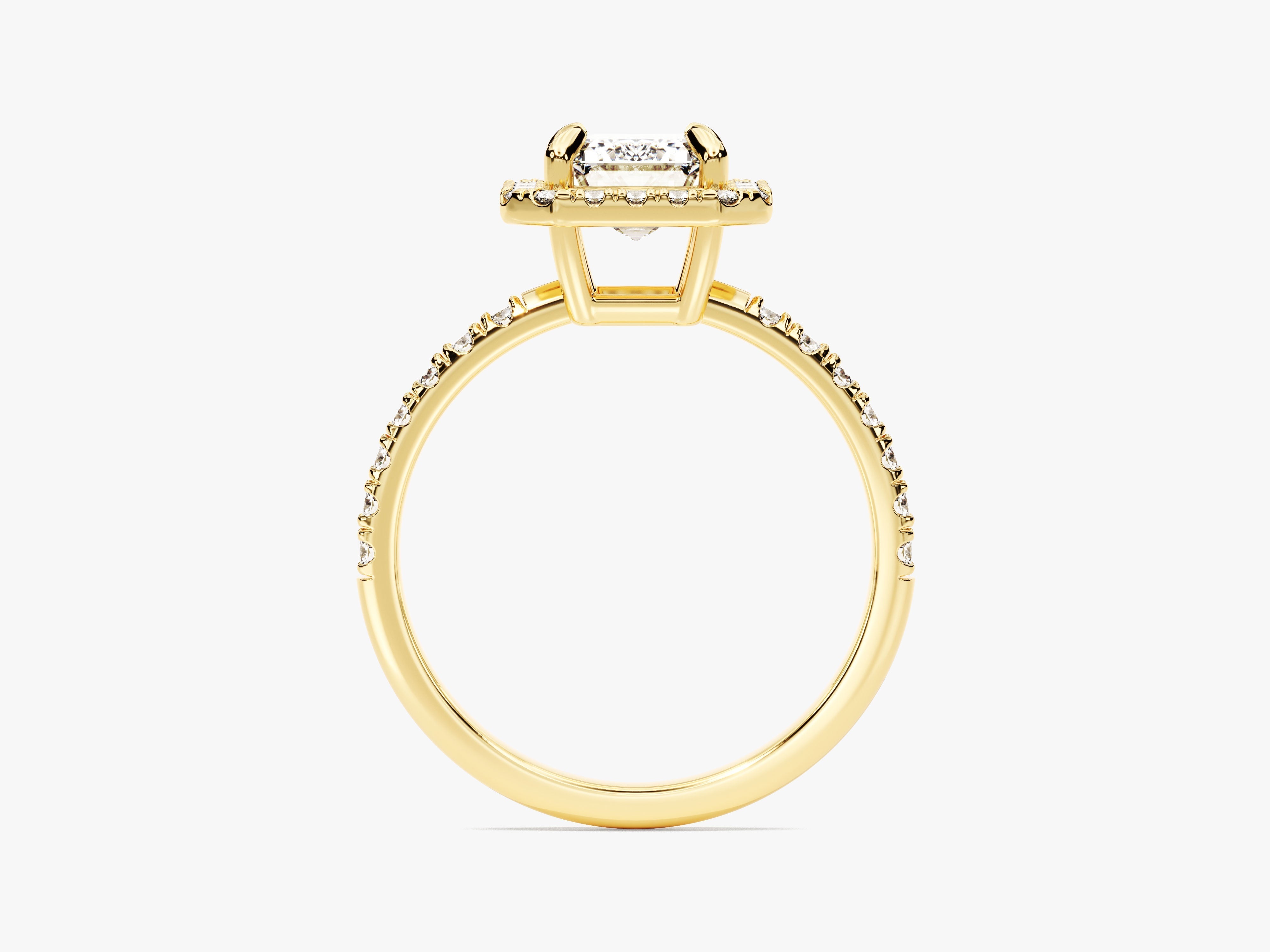 Moissanit Verlobungsring im Smaragdschliff Halo mit Pave-Seitensteinen (1.50 CT)