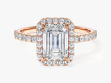 Emerald Halo Lab Grown Diamond Engagement Ring with Pave Set Side Stones (1.50 CT)
