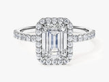 Emerald Halo Lab Grown Diamond Engagement Ring with Pave Set Side Stones (1.50 CT)