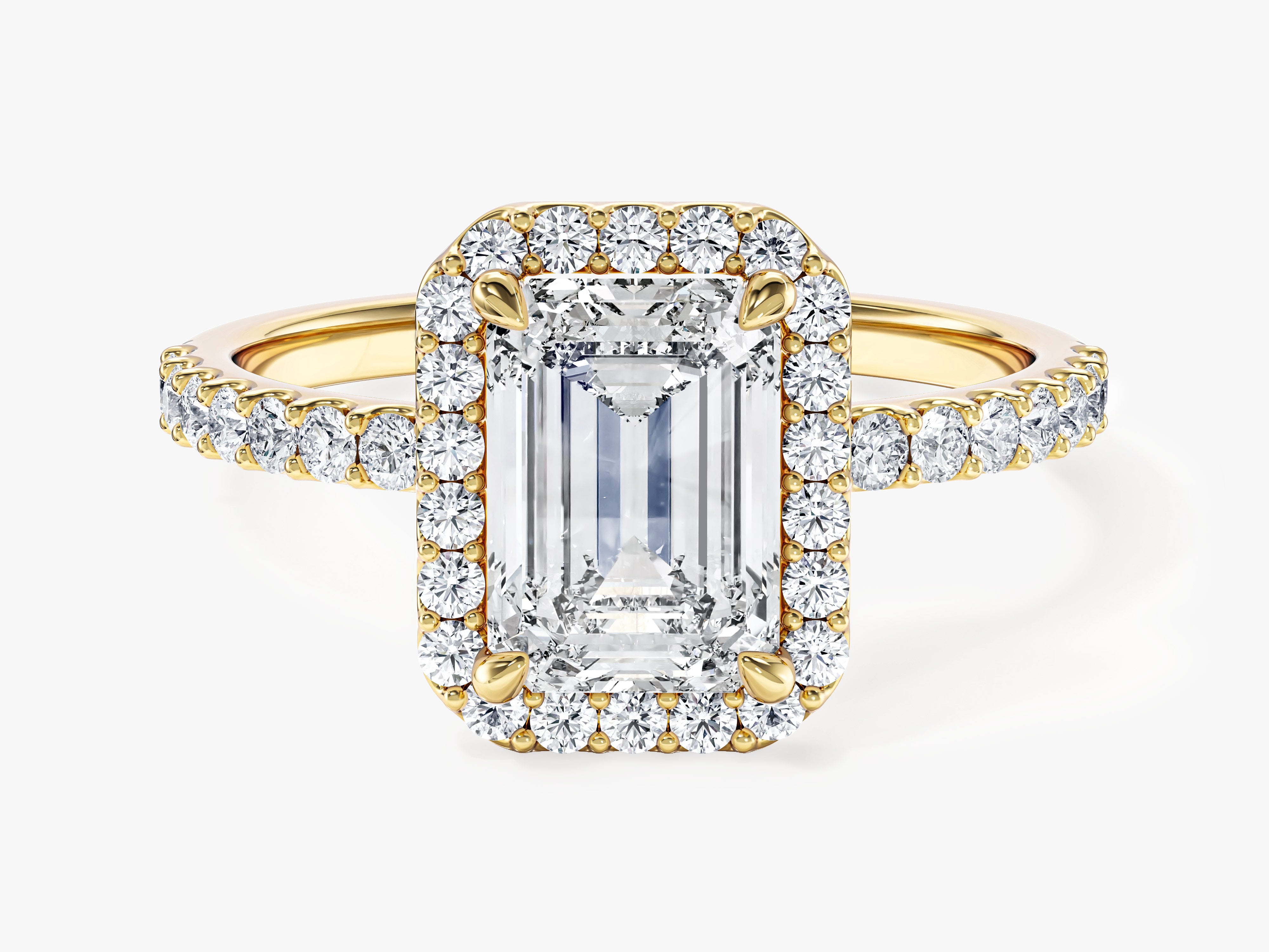 Moissanit Verlobungsring im Smaragdschliff Halo mit Pave-Seitensteinen (1,50 CT)