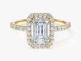 Emerald Halo Lab Grown Diamond Engagement Ring with Pave Set Side Stones (1.50 CT)
