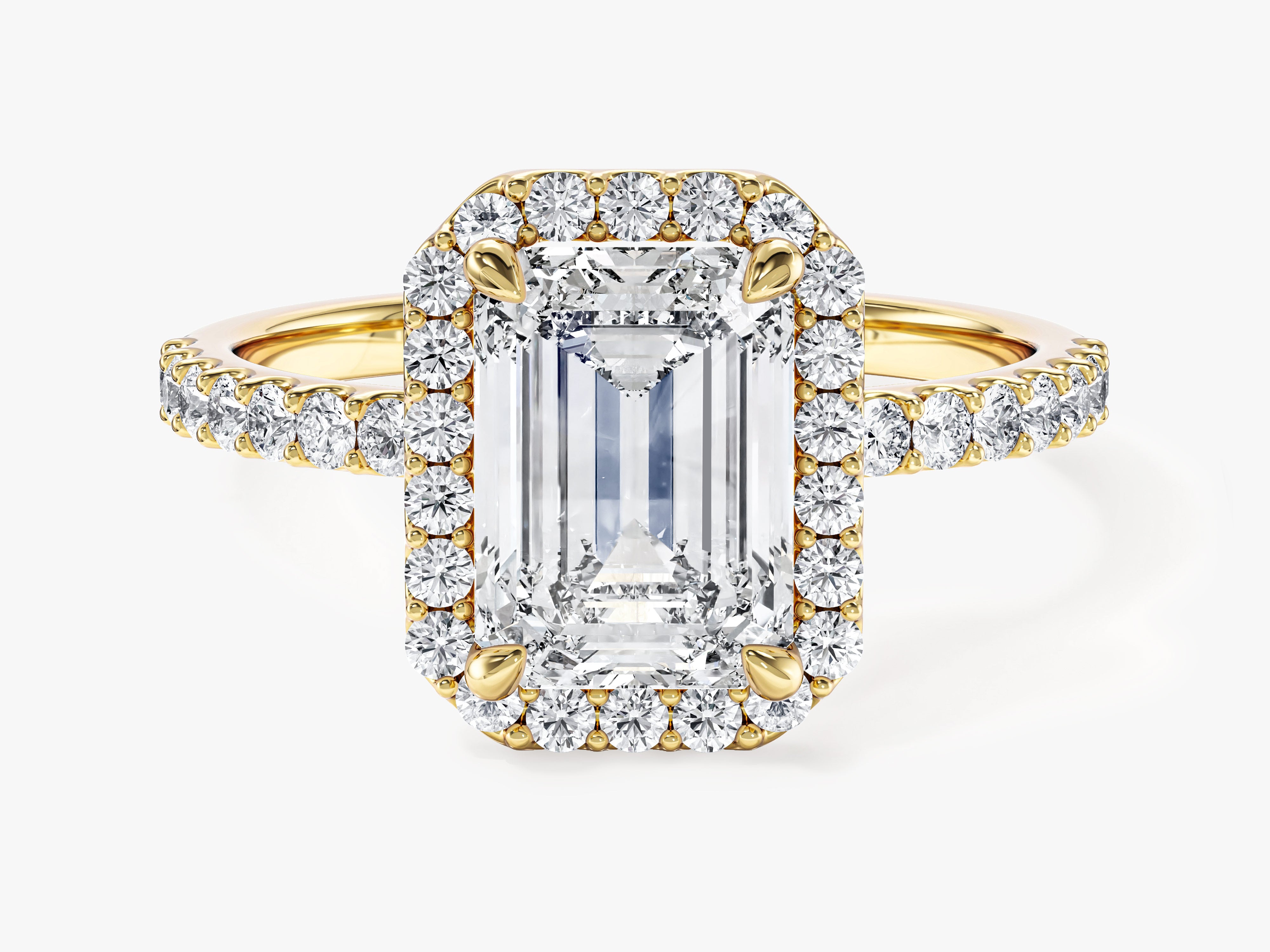 Moissanit Verlobungsring im Smaragdschliff Halo mit Seitensteinen (2,00 CT)
