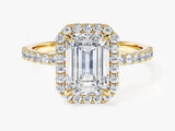 Emerald Halo Lab Grown Diamond Engagement Ring with Pave Set Side Stones (2.00 CT)
