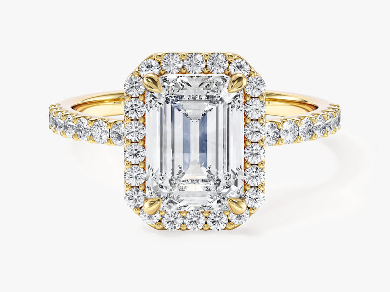 Moissanit Verlobungsring im Smaragdschliff Halo mit Seitensteinen (2,00 CT)