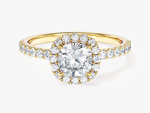 Moissanit Verlobungsring im Kissenschliff Halo mit Pave-Seitensteinen (1,00 CT)