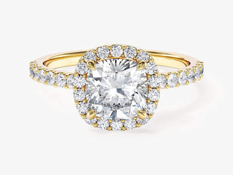 Moissanit Verlobungsring im Kissenschliff Halo mit Pave-Seitensteinen (1,50 CT)