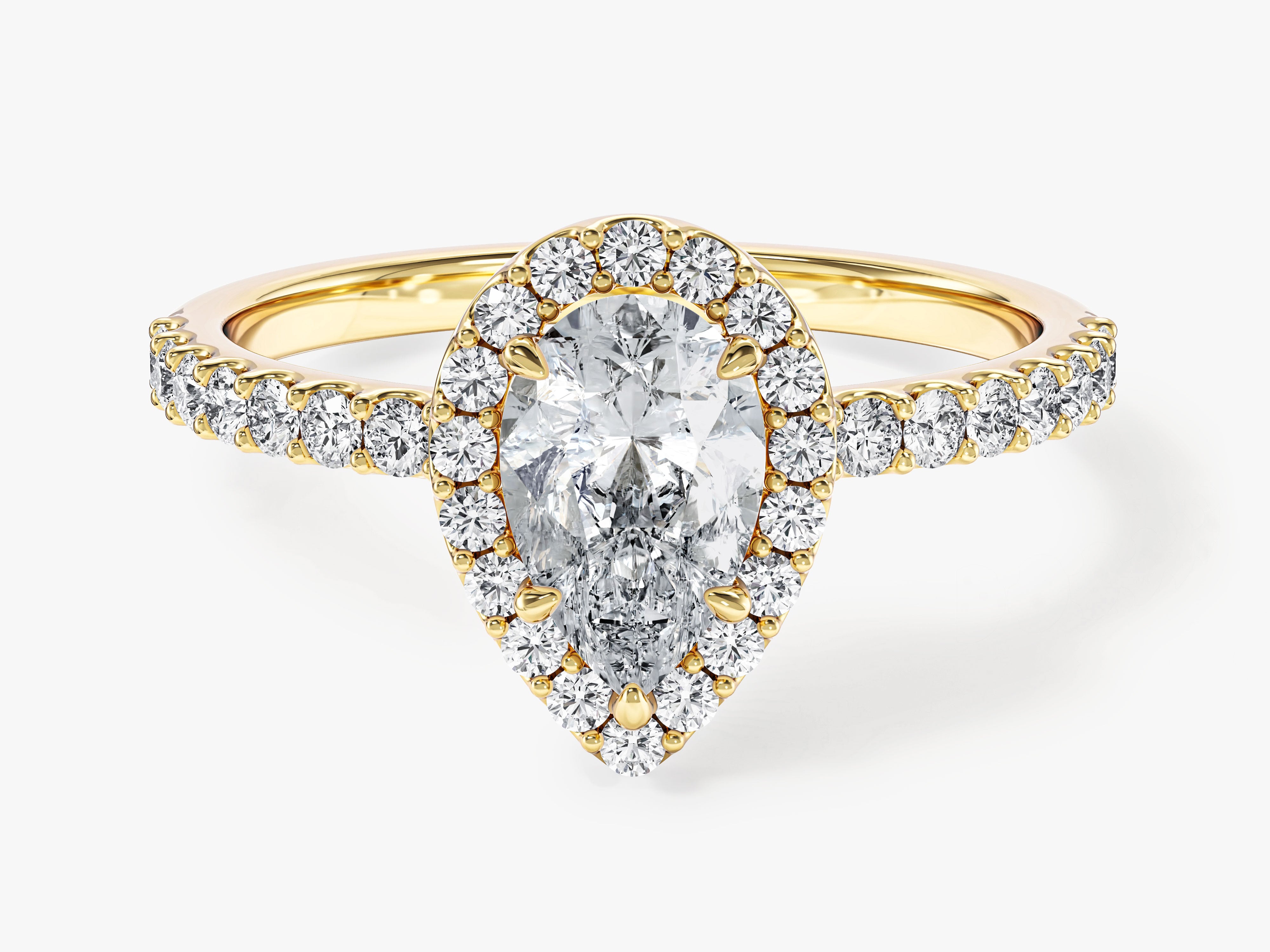Moissanit Verlobungsring im Tropfenschliff Halo mit Pave-Seitensteinen (1,00 CT)
