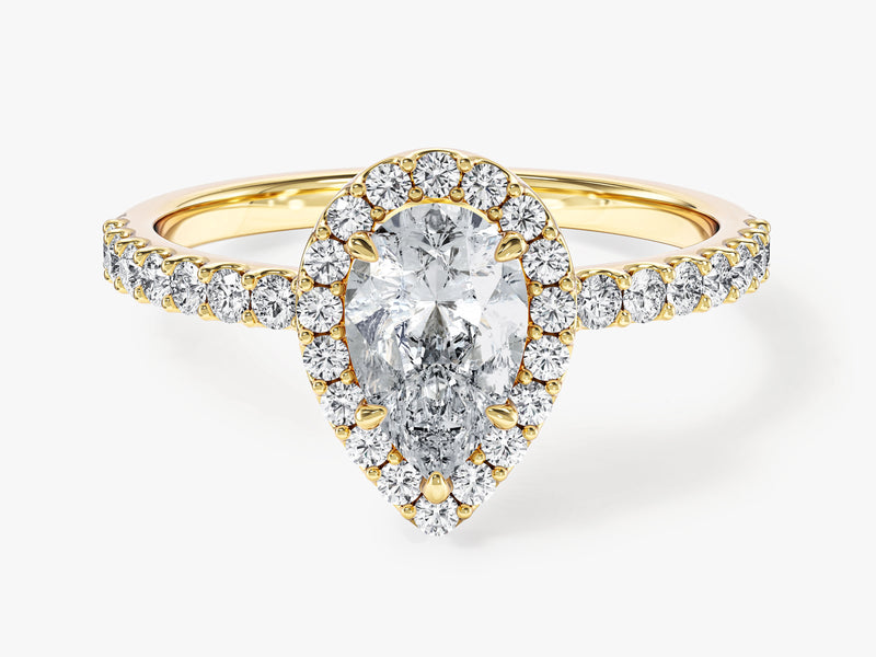 Moissanit Verlobungsring im Tropfenschliff Halo mit Pave-Seitensteinen (1,00 CT)
