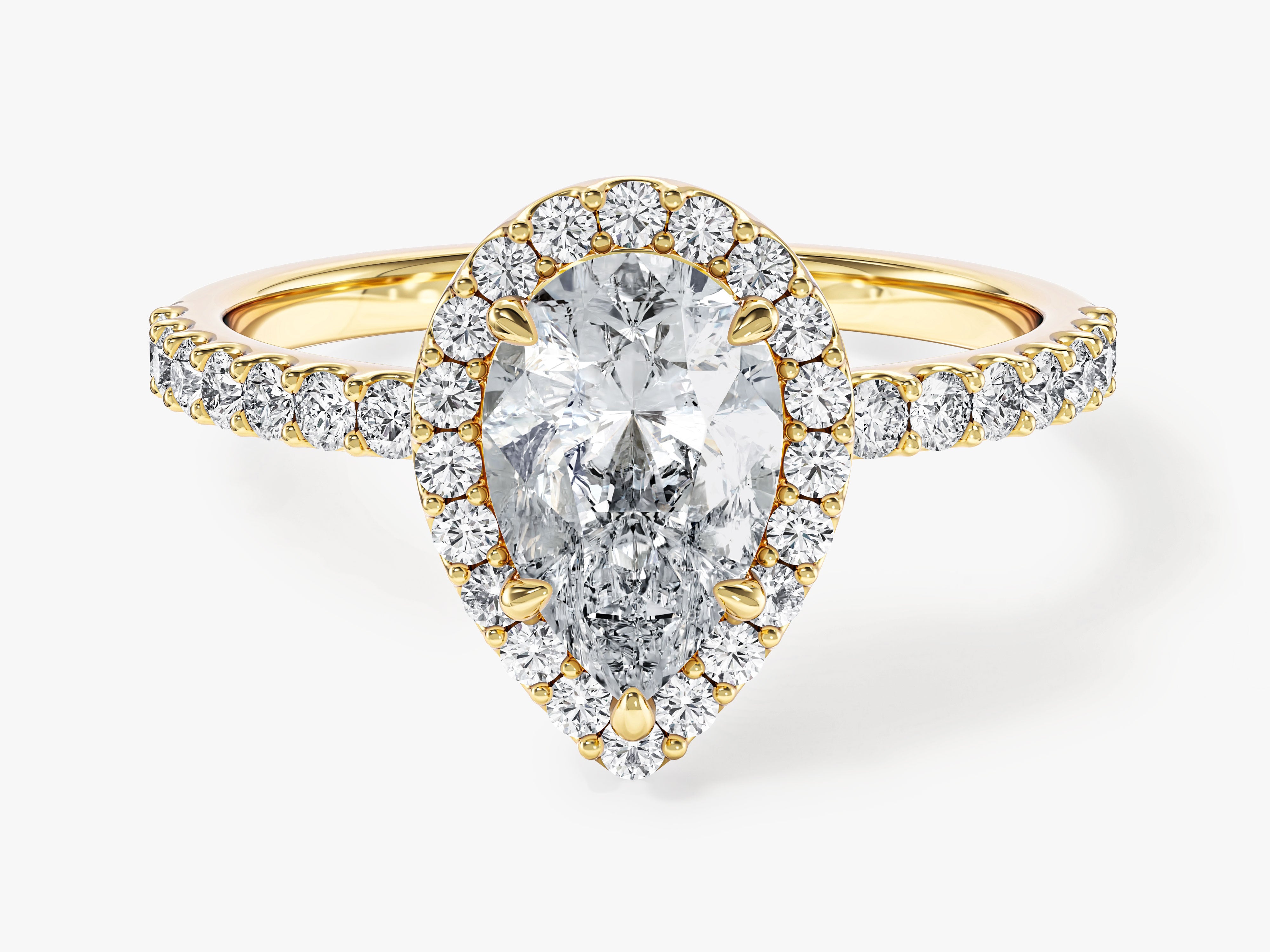 Moissanit Verlobungsring im Tropfenschliff Halo mit Pave-Seitensteinen (1,50 CT)