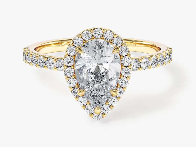 Moissanit Verlobungsring im Tropfenschliff Halo mit Pave-Seitensteinen (1,50 CT)