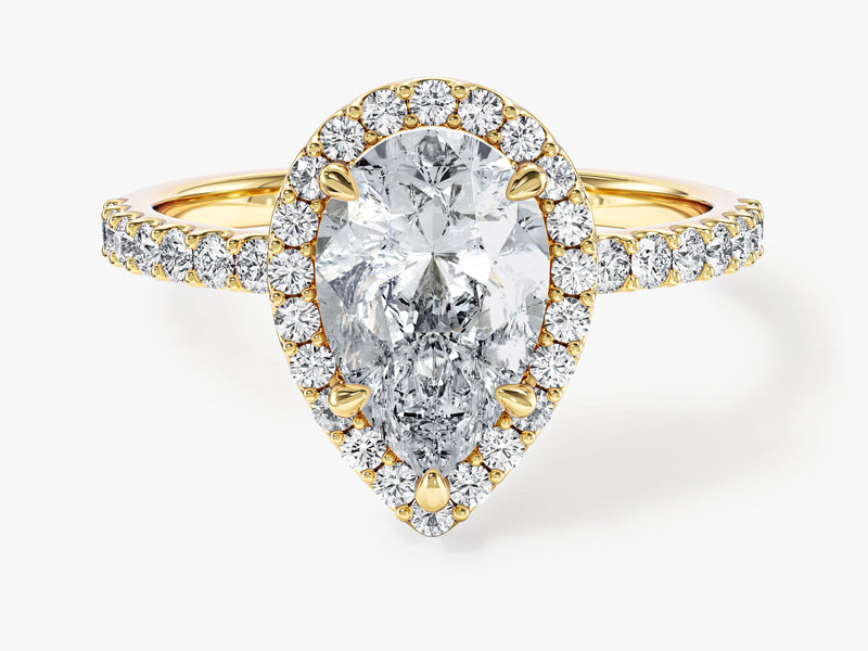 Moissanit Verlobungsring im Tropfenschliff Halo mit Pave-Seitensteinen (2,00 CT)