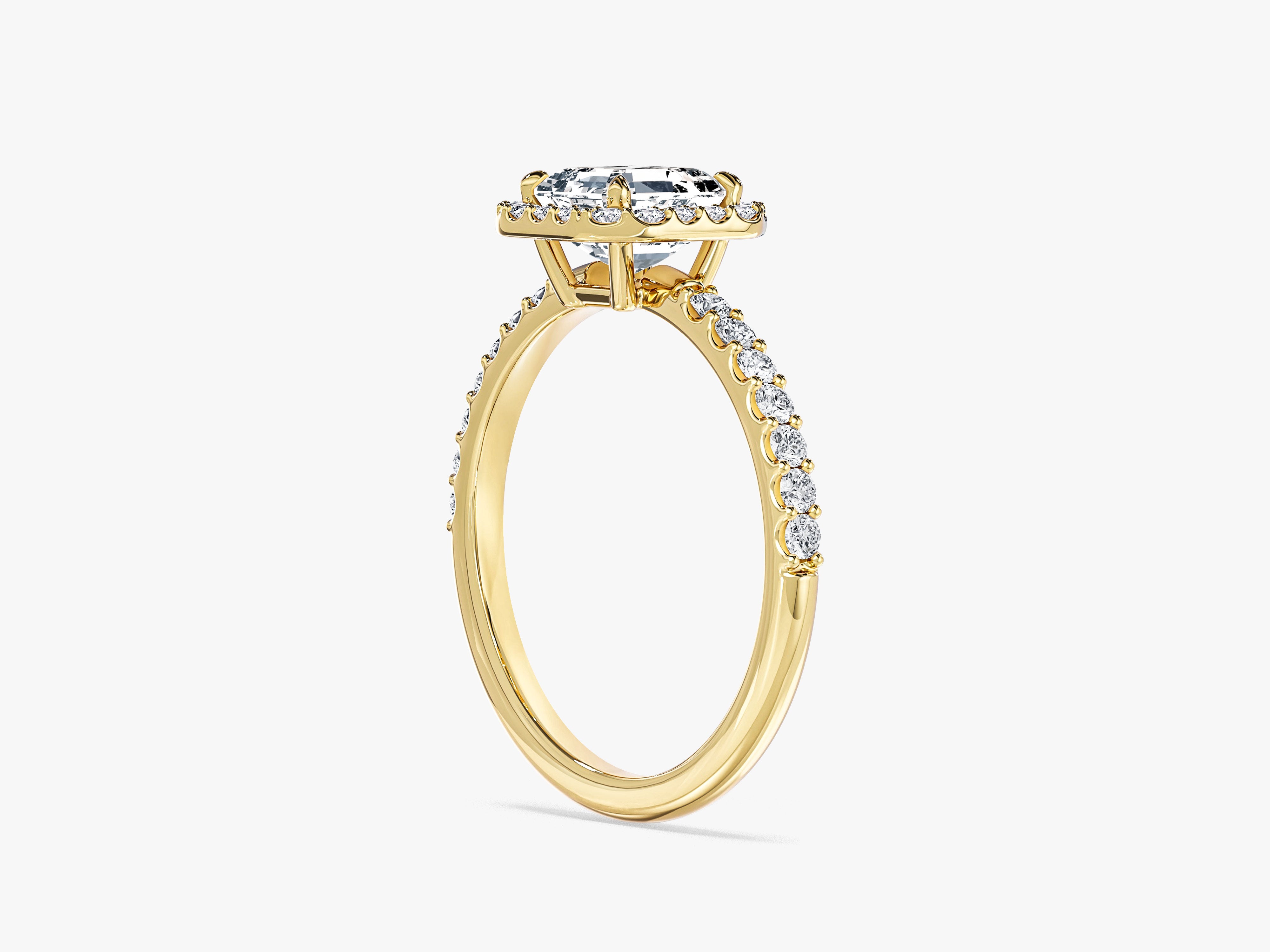 Moissanit Verlobungsring im Asscherschliff Halo mit Pave-Seitensteinen (1.00 CT)