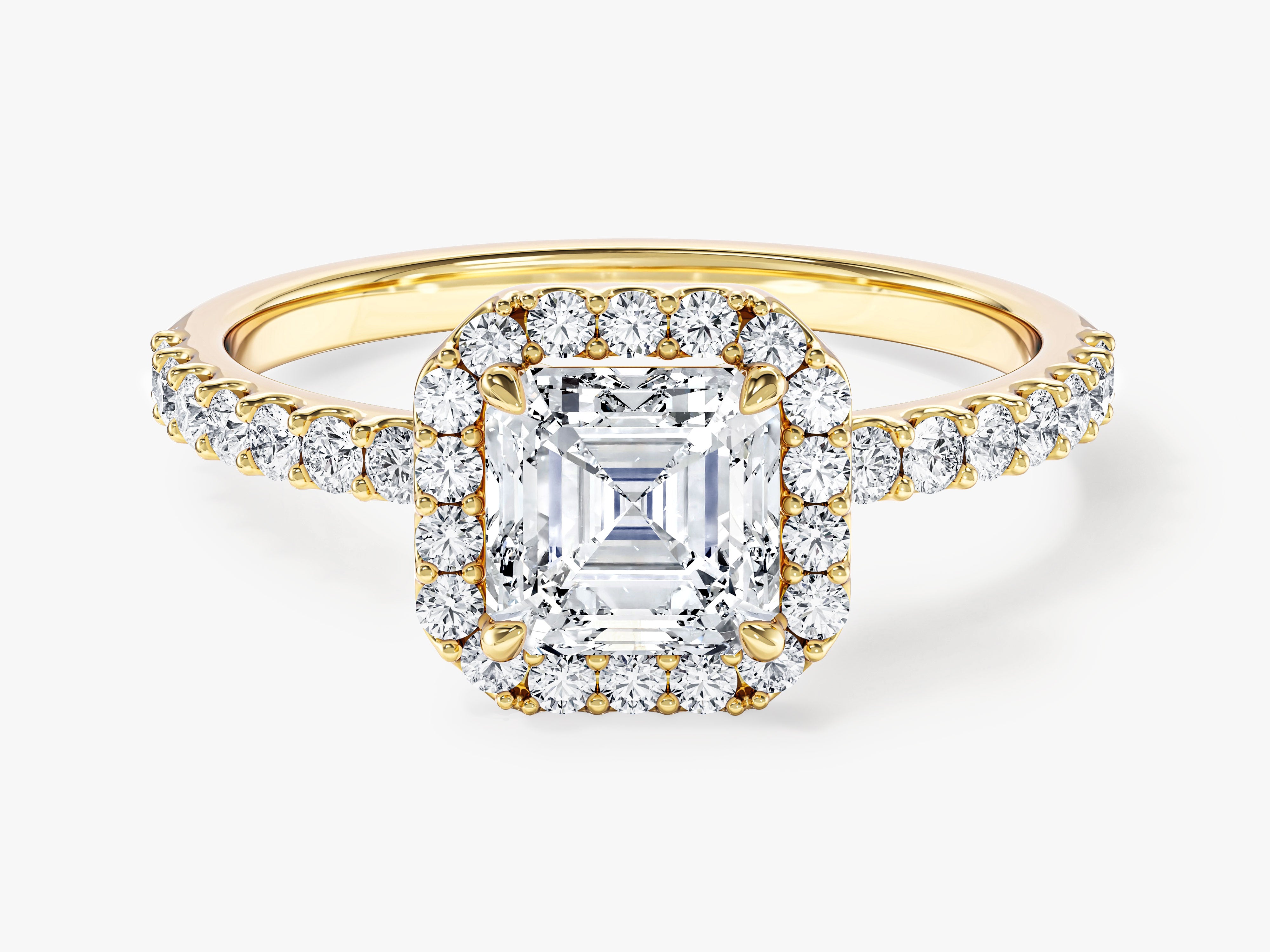 Moissanit Verlobungsring im Asscherschliff Halo mit Pave-Seitensteinen (1.00 CT)