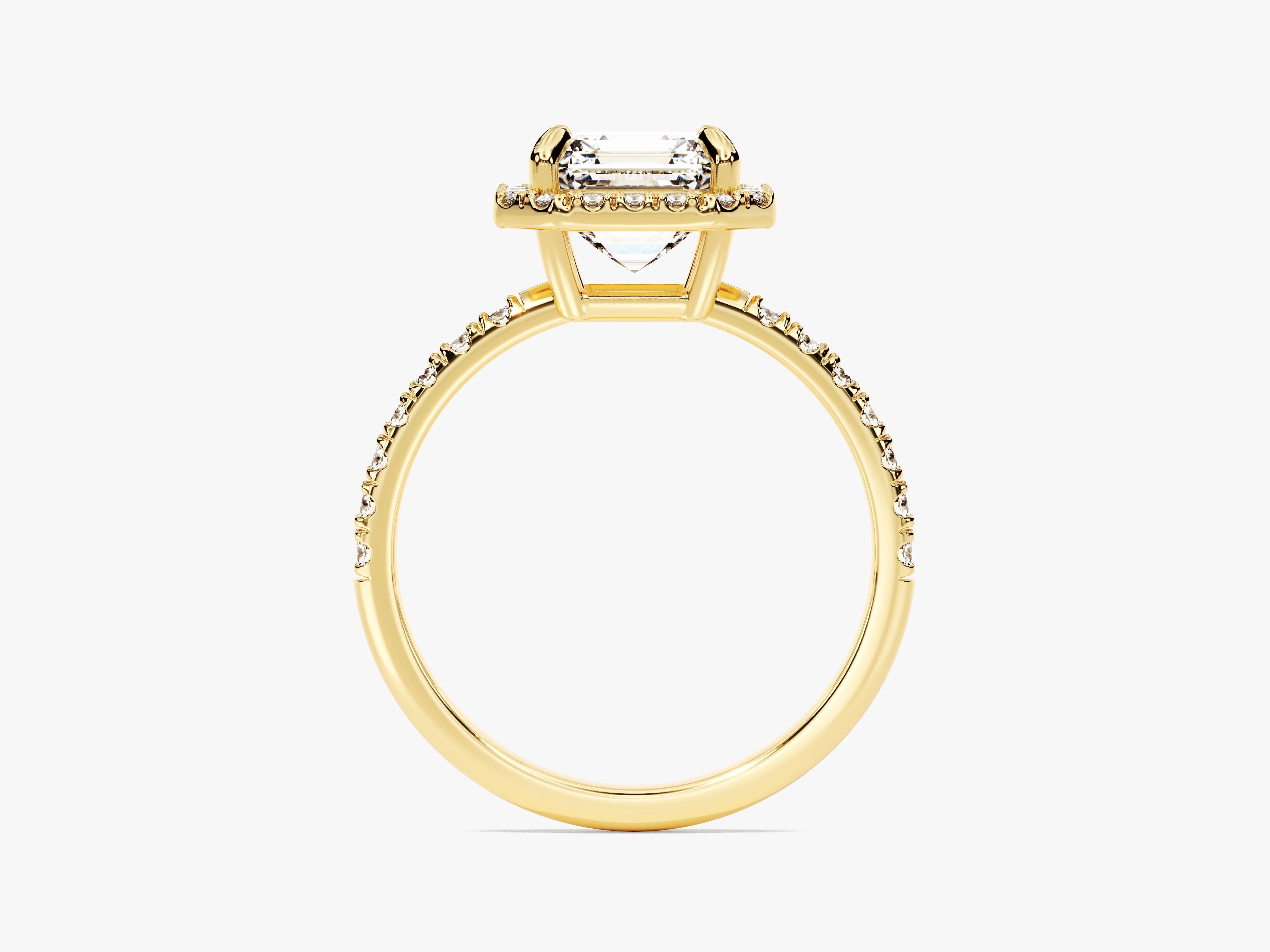 Labordiamant Verlobungsring im Asscherschliff Halo mit Pave-Seitensteinen (1.50 CT)